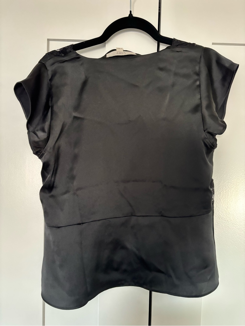 LOFT Black Lace-Trim V-Neck Blouse - Picture 5 of 6